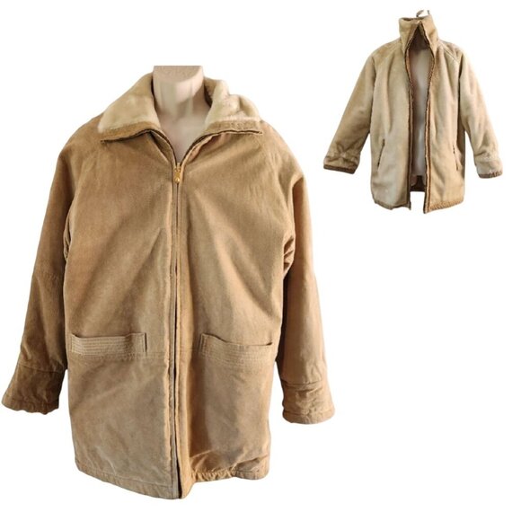 1970s JLC Leather Suede Shearling Reversible Coat Small Brown Tan Marlboro Man - Picture 2 of 9
